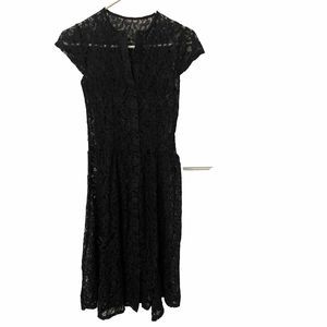 Lapis Black Lacy Floral Button Front Cap Sleeve Dress Tags XL (See Measurements)